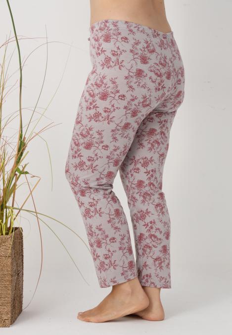 Pantaloni de Pijama Dama Lungi,Big Size,Culoare Crem cu Rosu, Engros